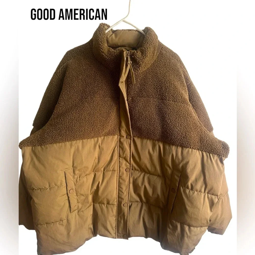 Good American Sherpa Mix Cocoon Puffer Jacket - Picture 2 of 9